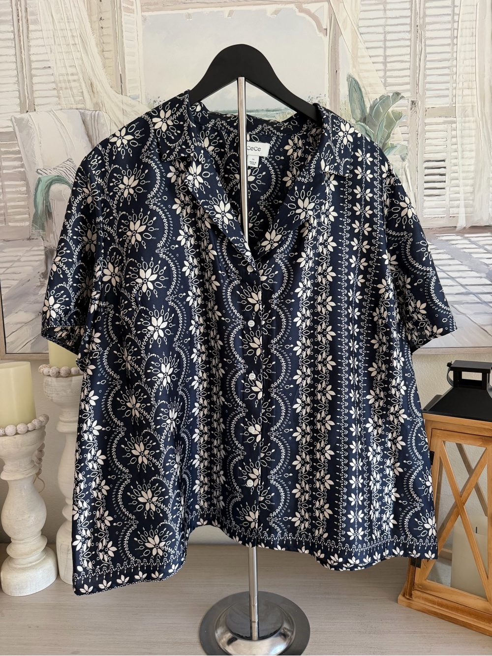 CeCe Plus Size C’est La Vie Button-up Blouse